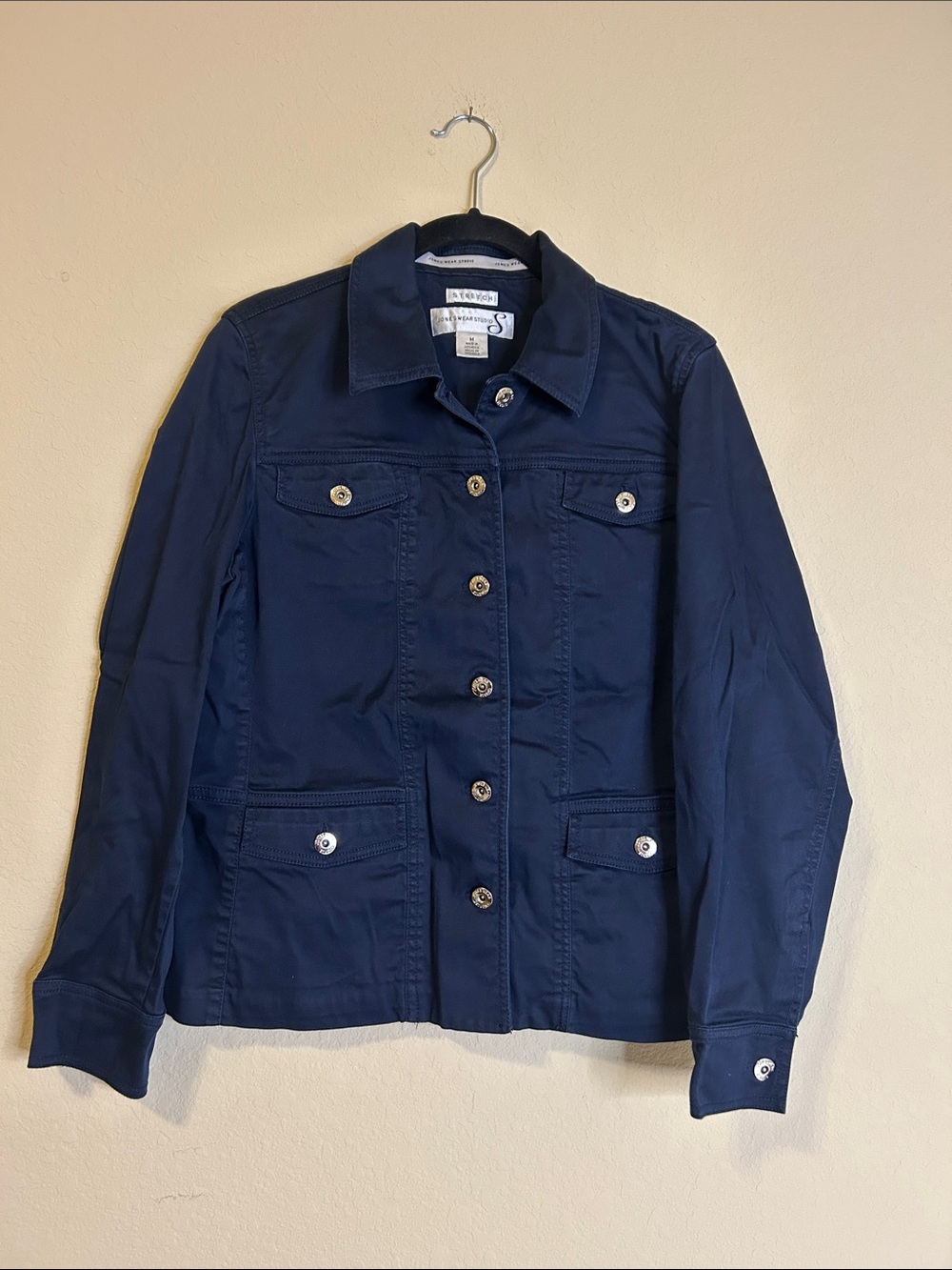 Jones Wear Studio Women's Navy Button-Front Stretch Jacket Size M